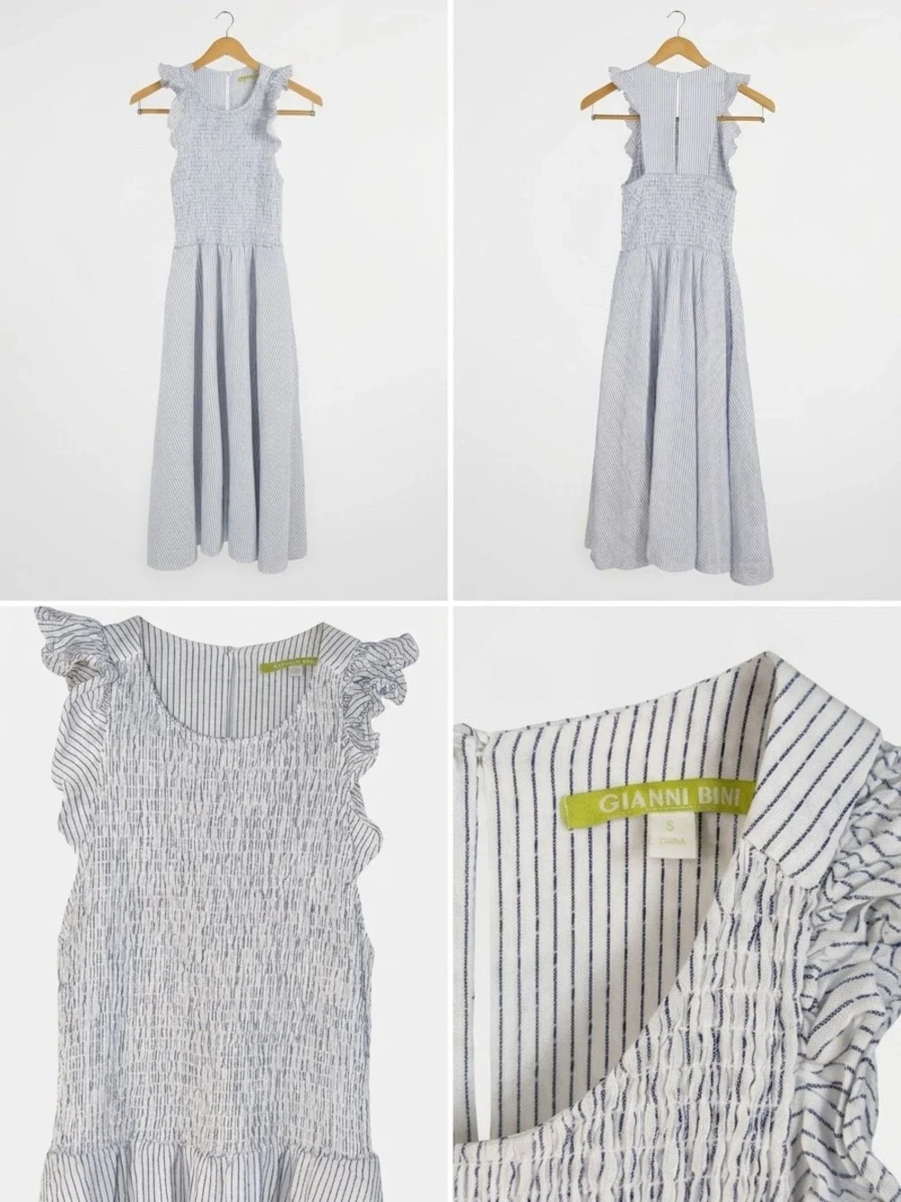 Gianni Bini Light Gray Striped Smocked Maxi Dress